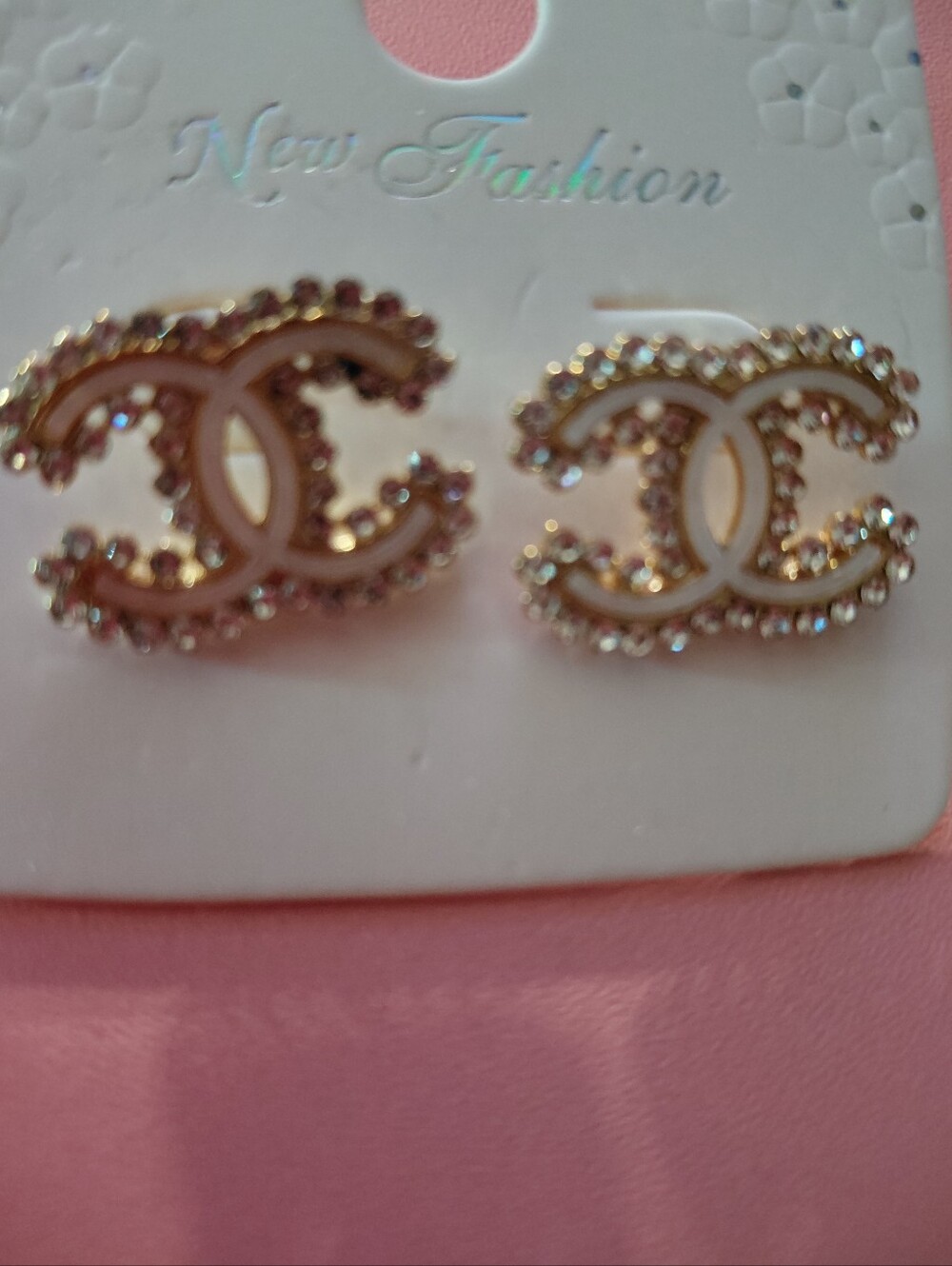 Fashion Gold-Tone Crystal Double-C Cuff Earrings